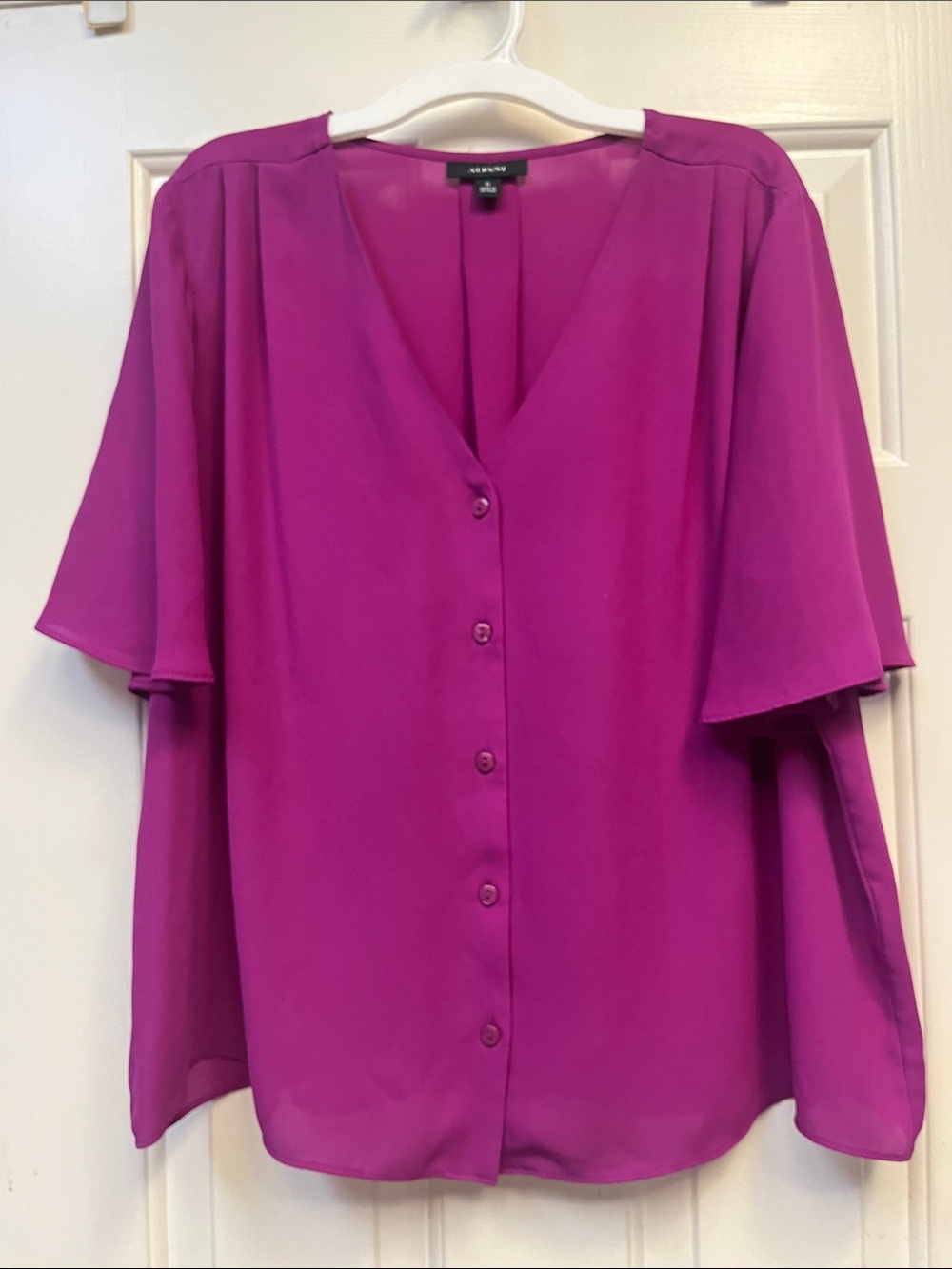 Alfani Fuchsia Button-Front V-Neck Blouse XL